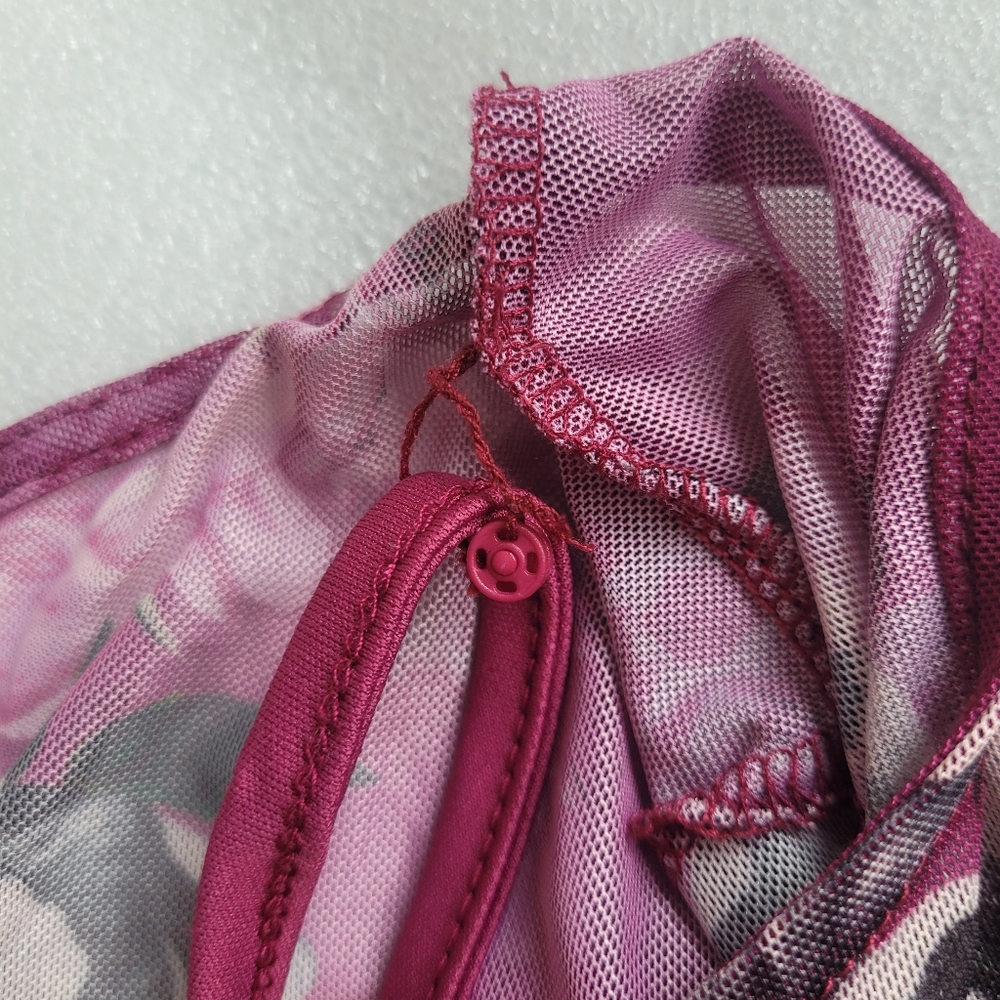 Vintage Y2K Ruched Sheer Mesh Floral Top Fairycore Romantic Club Wear M - Picture 12 of 16